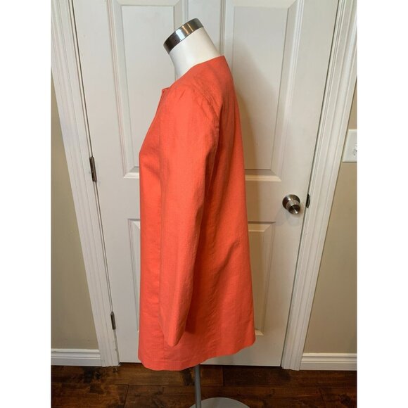 J. Crew Coral Pink 100% Cotton Long Hidden Zip Jacket Coat, Size 4 - Picture 3 of 5